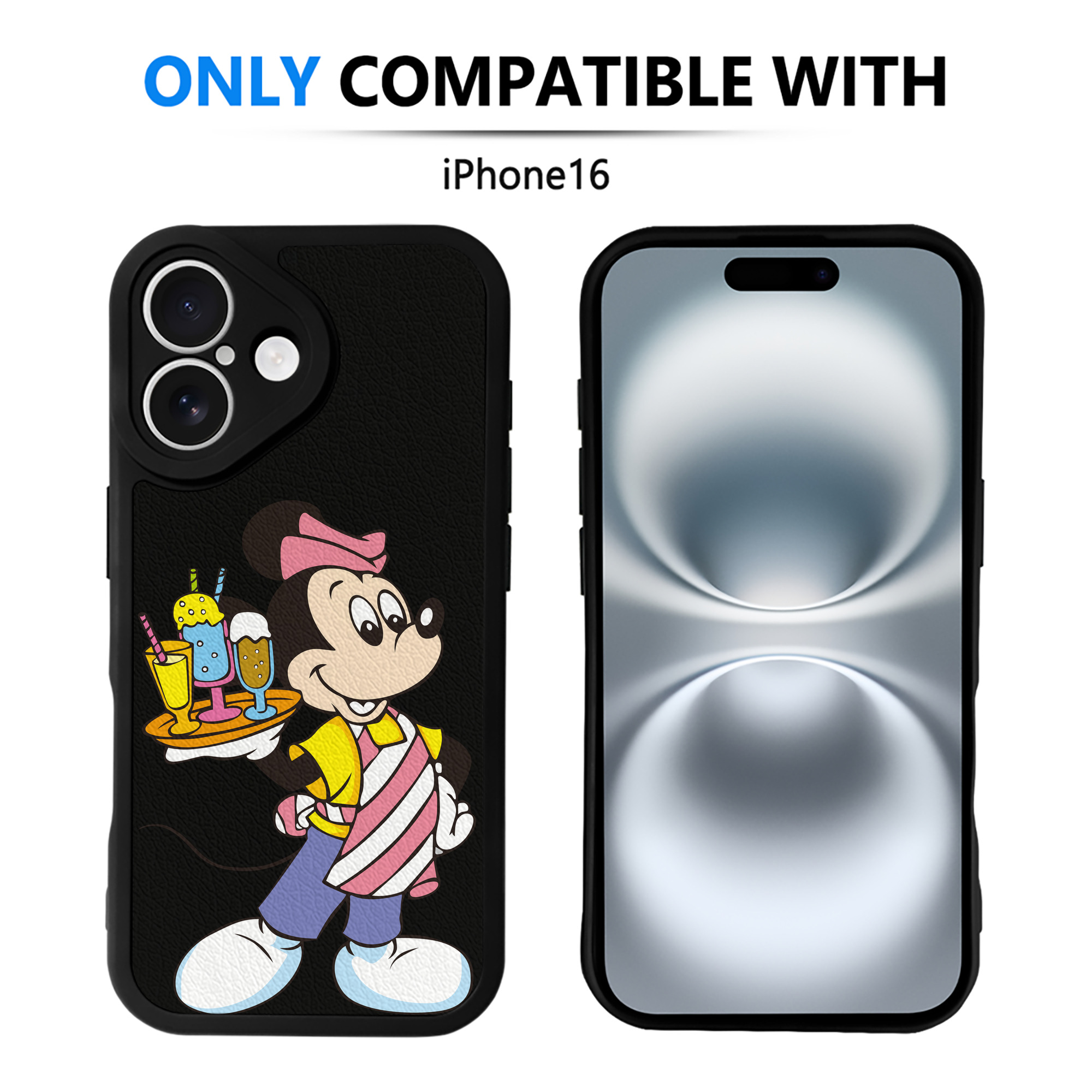 （画像用） ミッキーマウス Mickey Mouse 【iPhone 16シリーズ対応】シリコンスマホケース（レザー調） 材質：シリコン